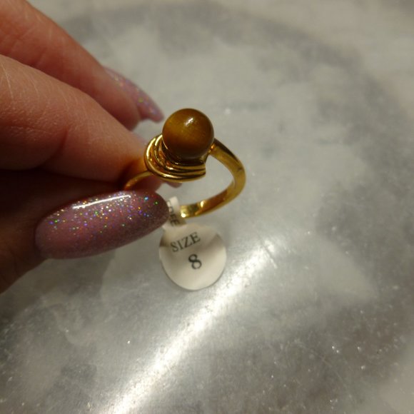 18k Gold EP Tiger's Eye Dolphin Ore Ring - Picture 11 of 16